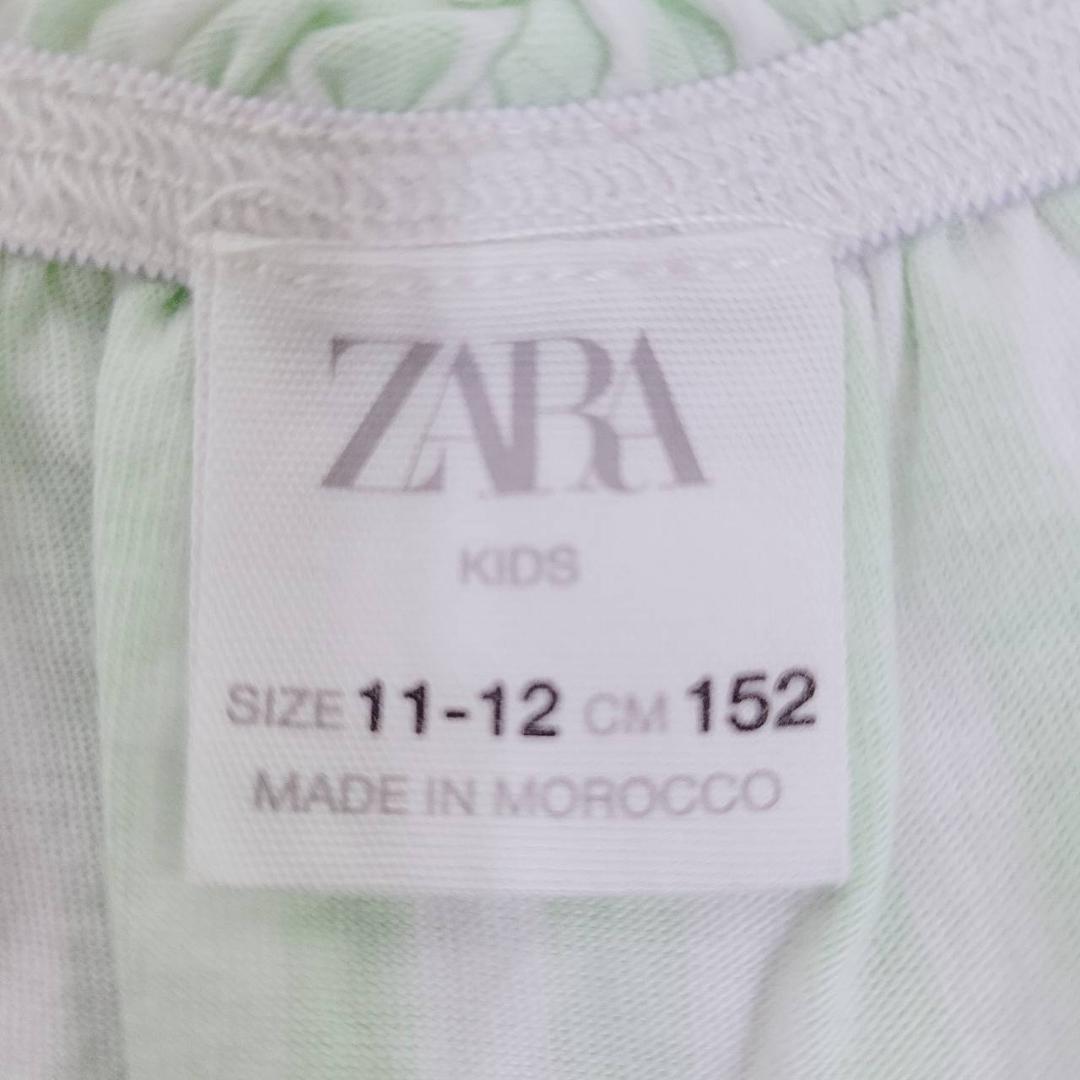 【17447】 ZARA ザラ シャツ 11-12 白 ホワイト 黄緑 ストライプ カジュアル おしゃれ ラフ 半袖