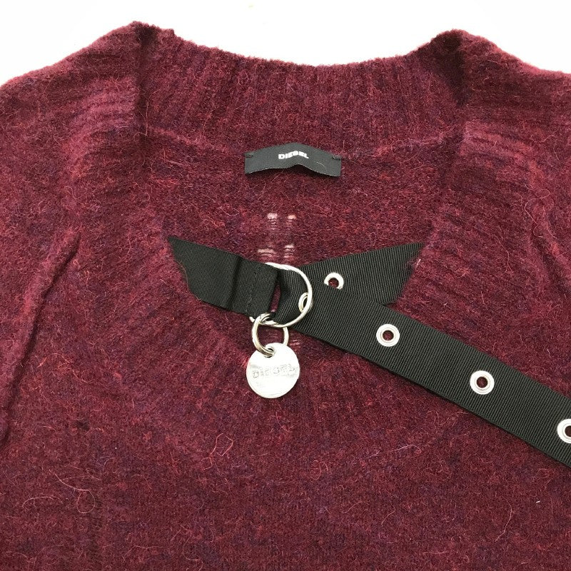 【17729】 新古品 DIESEL ディーゼル セーター サイズXXS ボルドー ニット ダメージ加工 かっこいい 暖かい アルパカ混 レディース