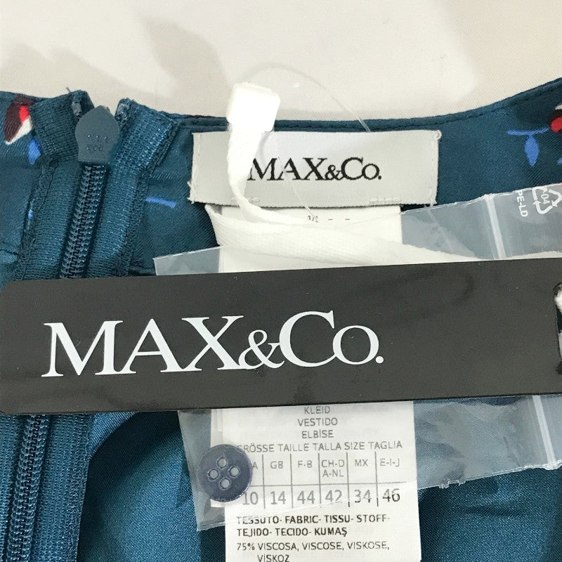 【17740】 新古品 MAX&Co. マックスアンドコー ひざ丈ワンピース サイズUSA 10 / 約XL(LL) ブルー フリル 小花柄 ファスナー レディース