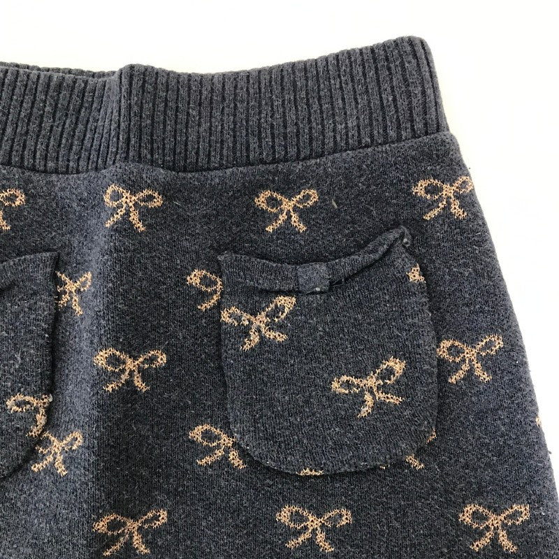 【18857】 H&M エイチアンドエム ひざ丈スカート サイズ130cm サックスブルー リボン刺繍 前ポケット かわいい 女の子 キッズ