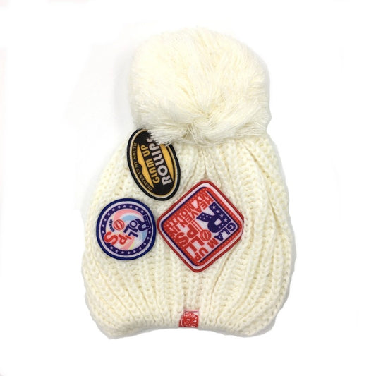 【18881】 新古品 ROLLIPS ロリップス ニット帽 帽子 ホワイト ワッペン 韓国ブランド Y2K ブランドロゴ ビーニー レディース