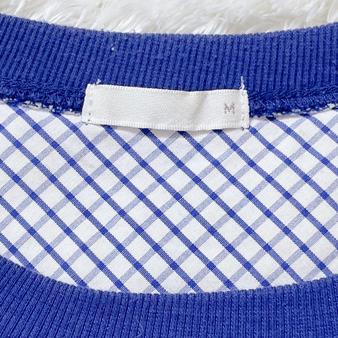 【19013】 GU ジーユー トップス 半袖Tシャツ チェック カジュアル M ブルー 青色 チェック 胸ポケット シンプル