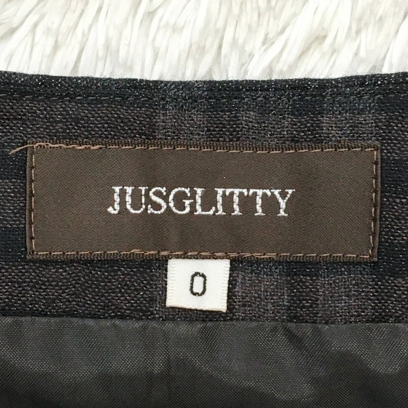 【20197】 JUSGLITTY ジャスグリッティー ひざ丈スカート ブラック 格子柄 革製のリボン オシャレ シンプル レディース