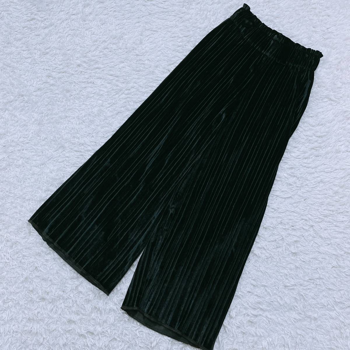 【20282】ichioku イチオク ファッション レディース ボトムス パンツ ベロアパンツ ワイドパンツ ウエストゴム シンプル ブラック M相当