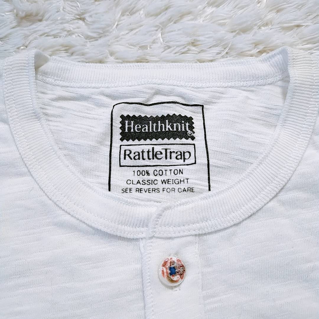 【20311】 Rattle Trap ラトルトラップ メンズビギ 長袖ヘンリーネックカットソー 白 ホワイト S 胸ポケット付き カラープリントボタン
