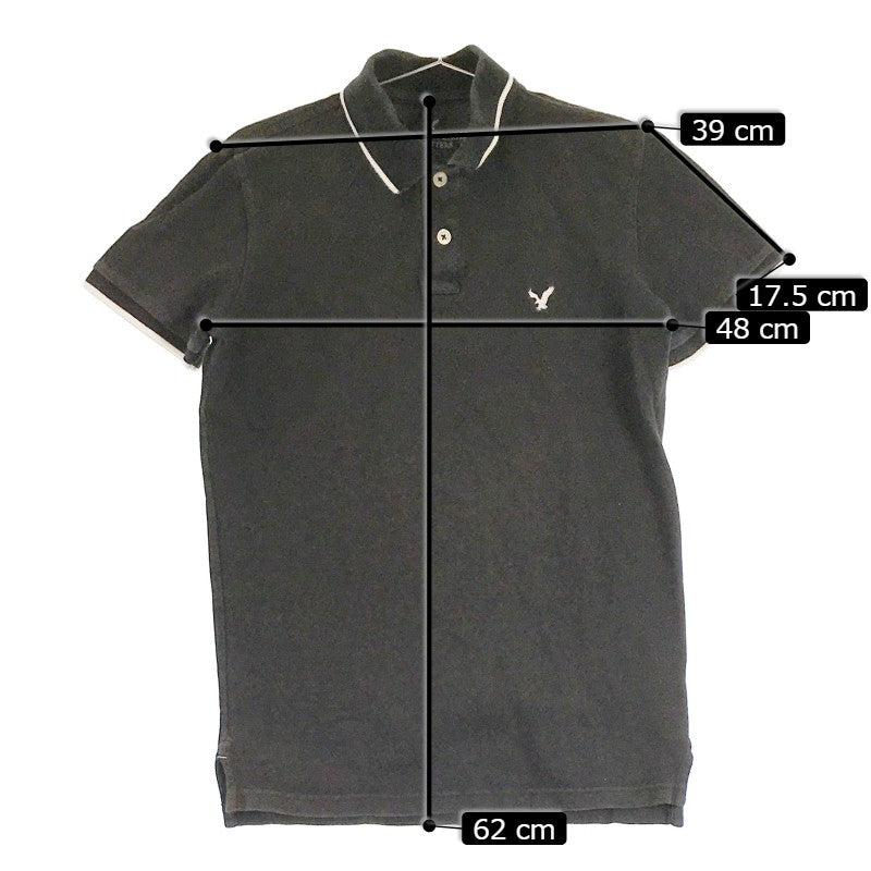 【20580】 American Eagle アメリカンイーグル ポロシャツ カットソー サイズUS XS / 約S ブラック シンプル カジュアル ロゴ刺繍 メンズ