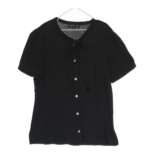 【20773】 agnes b. アニエスベー レディースファッション トップス シャツ 半袖シャツ ネックリボン 前ボタンブラック 黒 T2 M相当 日本製