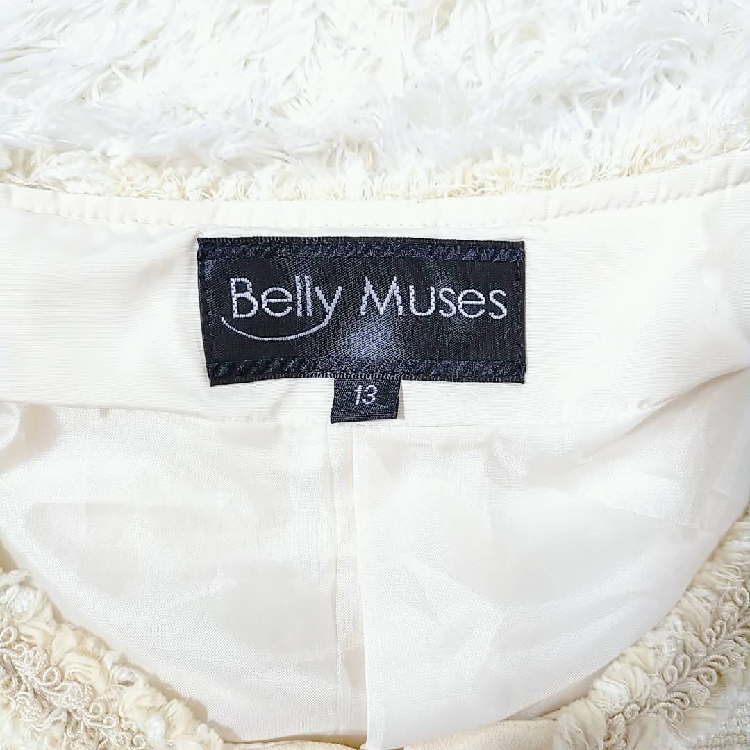 【20911】 Belly Muses ベリーミューズ ノーカラーツイードジャケット 13 アイボリー オフホワイト フロントホック