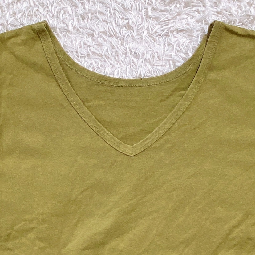 【20912】 MOUSSY マウジー 半袖 Tシャツ フリーサイズ Vネック シンプル 無地 モスグリーン グリーン 緑