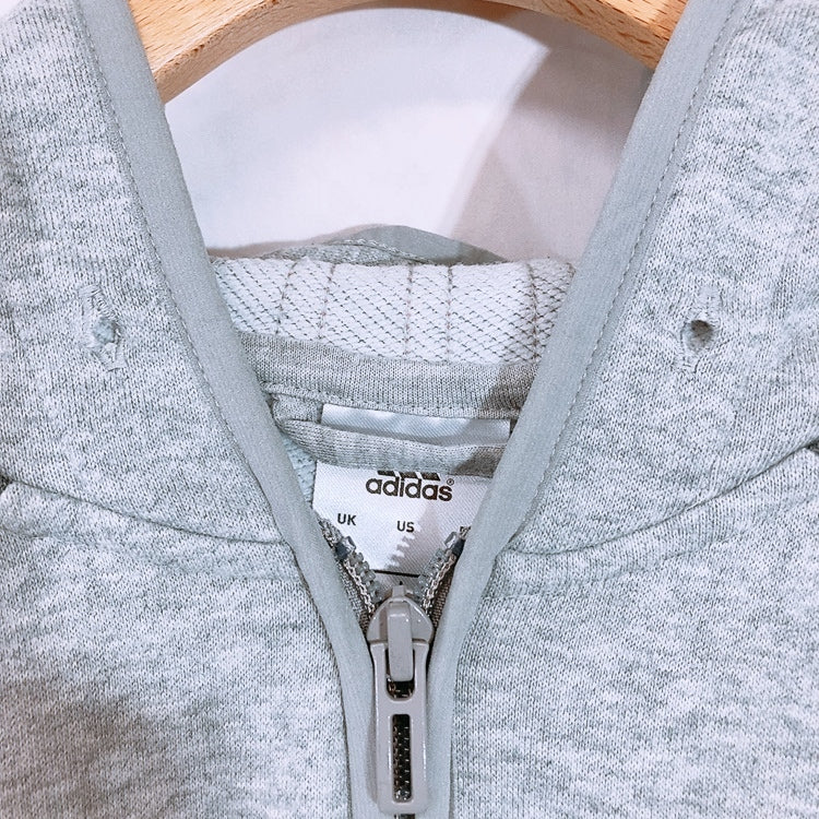 レディースM adidas パーカー グレー 灰色 ラインオレンジ ジッパー付き 着心地良い ポケット付き スポーティ アディダス【20961】