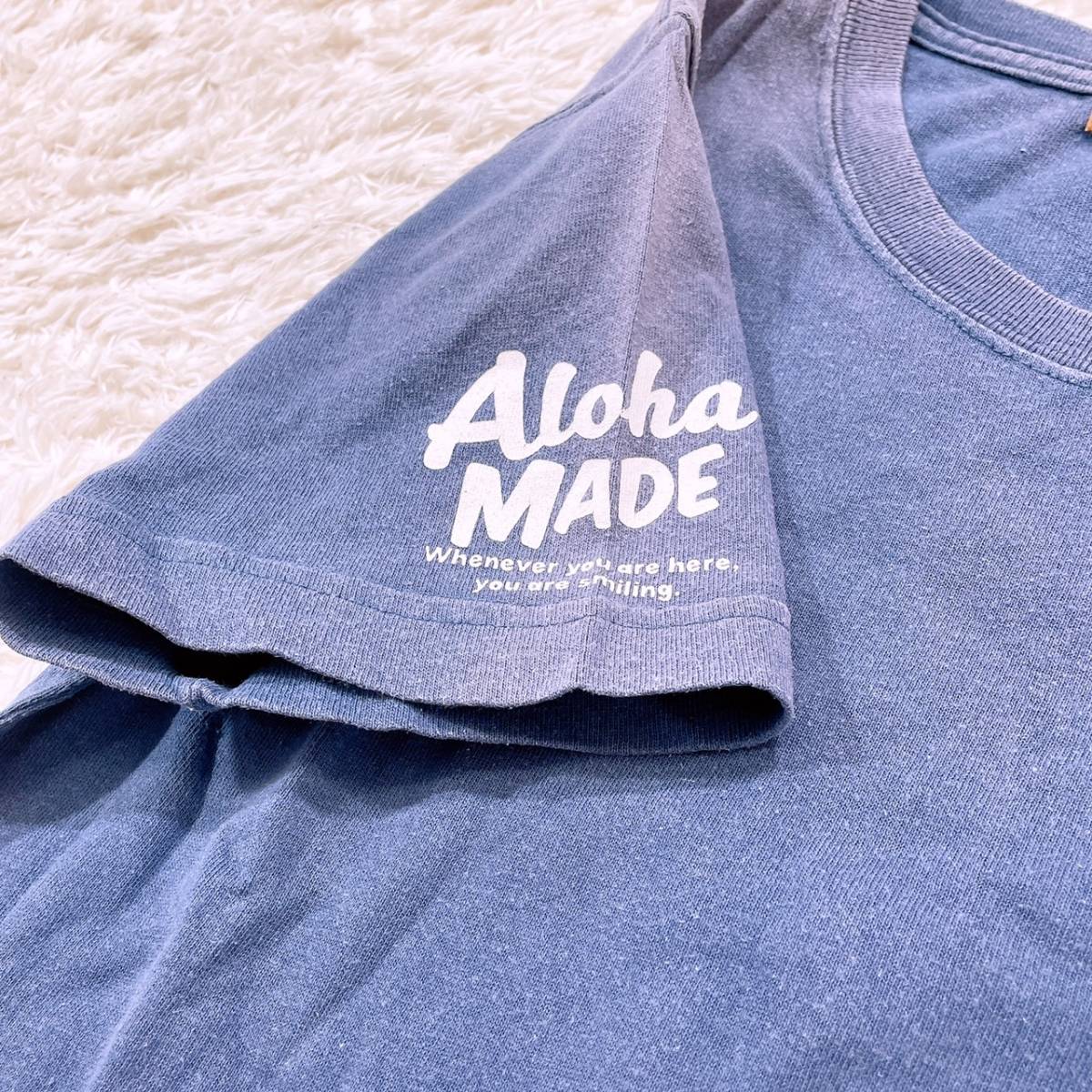 【20964】 ALOHA MADE アロハメイド ファッション レディース トップス シャツ 半袖シャツ Tシャツ 丸ネック ロゴプリント ブルー 青 M