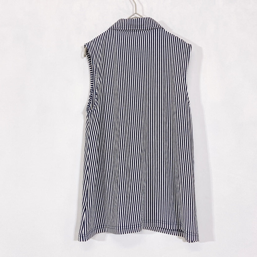 【21011】 gene luxue ジェネラグジェ ノースリーブシャツ Mサイズ 袖なし ストライプ 薄手 ネイビー ホワイト 紺色 白