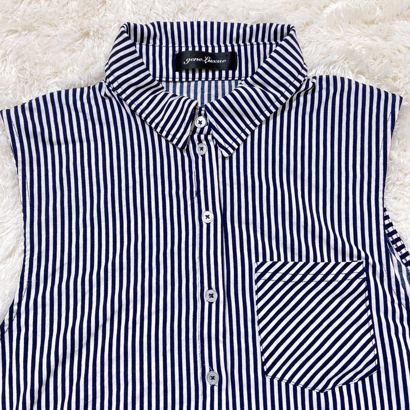 【21011】 gene luxue ジェネラグジェ ノースリーブシャツ Mサイズ 袖なし ストライプ 薄手 ネイビー ホワイト 紺色 白