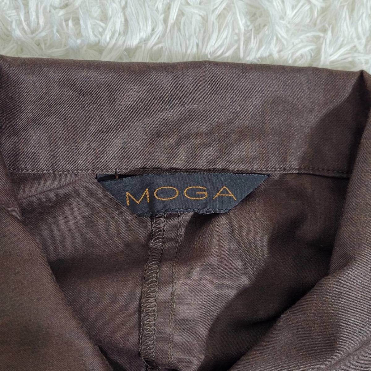 メンズF MOGA 長袖シャツ 茶色 ブラウン カジュアル シンプル ポケット 無地 お出かけ モガ 【21149】