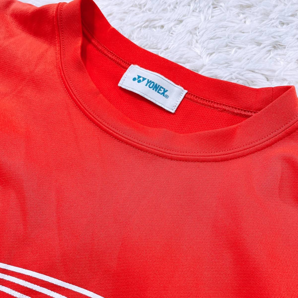 【21218】 YONEX ヨネックス シャツ 半袖 Tシャツ 半袖Tシャツ レッド 赤 ホワイト 白 丸ネック ロゴ入り ロゴプリント M‐L相当 日本製