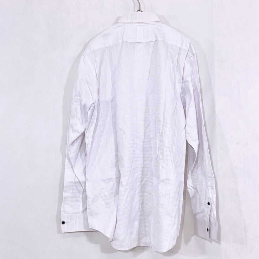 メンズXL Calvin Klein ワイシャツ ホワイト パープル 長袖 シンプル 織り柄 ビジネス オシャレ カルバンクライン 【21230】