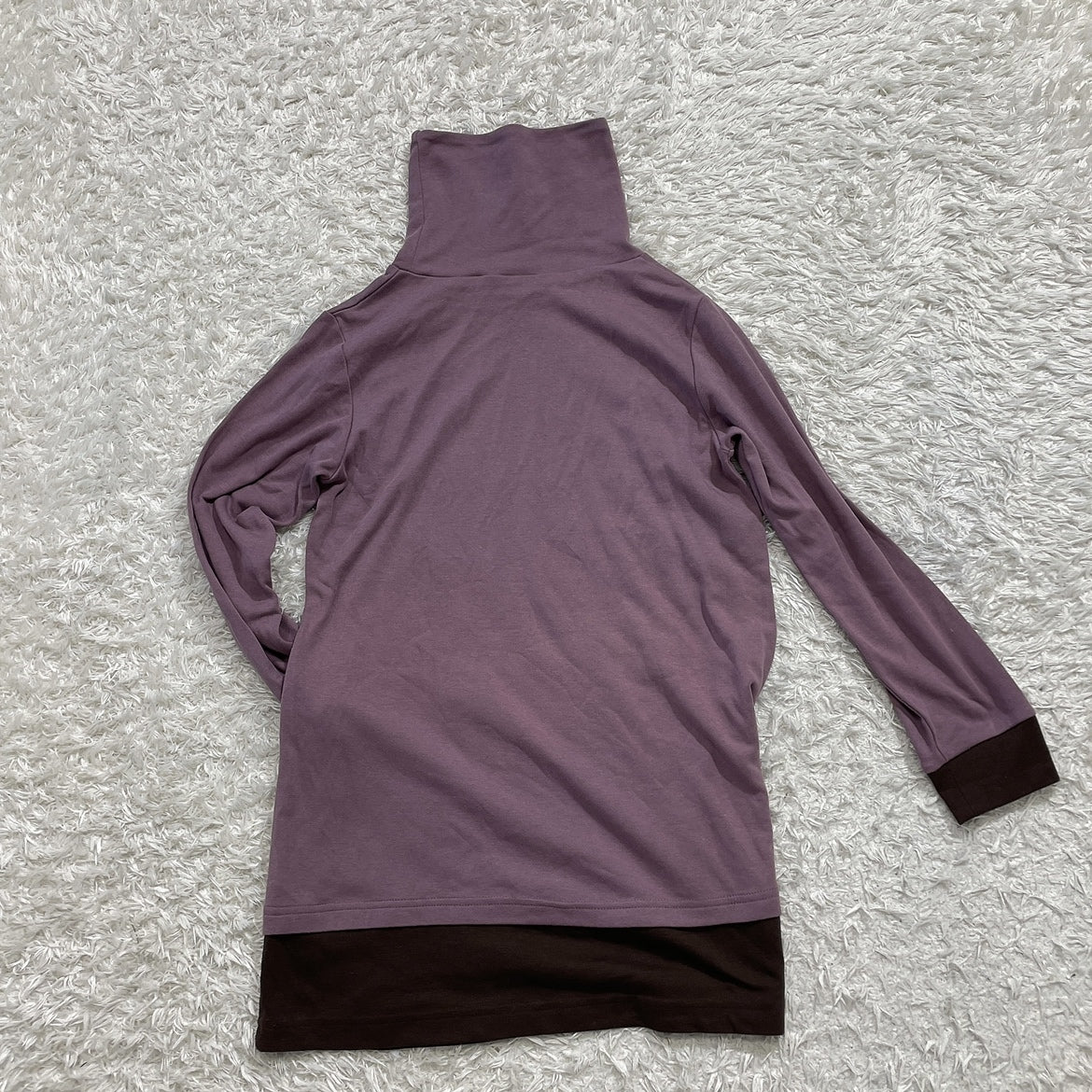 【21325】 DEBUTTO デブット Tシャツ タートルネック 茶色 ブラウン 紫 パープル Ｍ 長袖 オシャレ