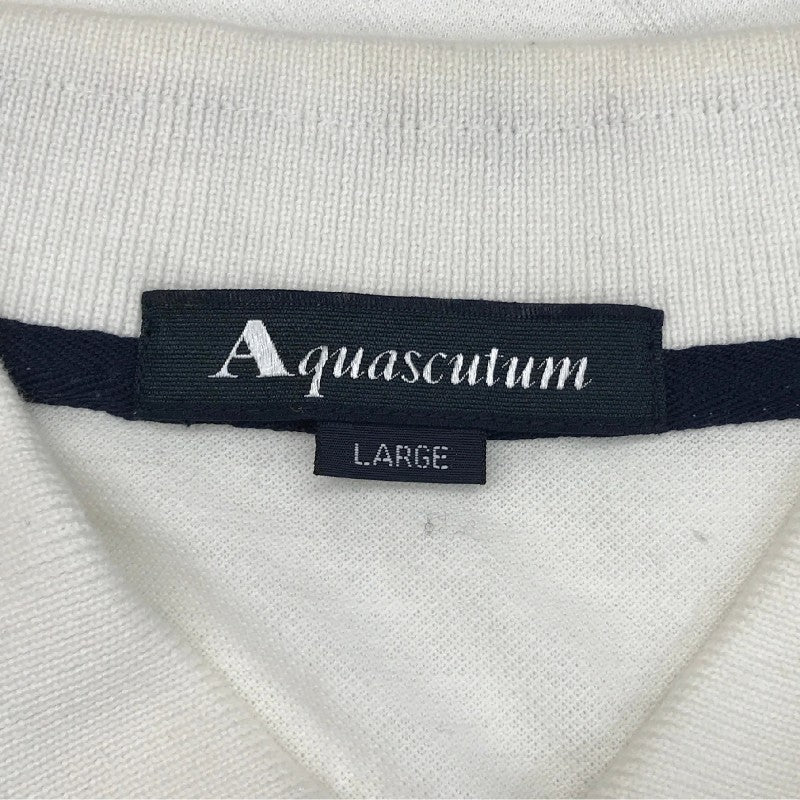 【21349】 Aquascutum アクアスキュータム ポロシャツ カットソー サイズLARGE / 約L ホワイト 無地 コットン100% カジュアル メンズ
