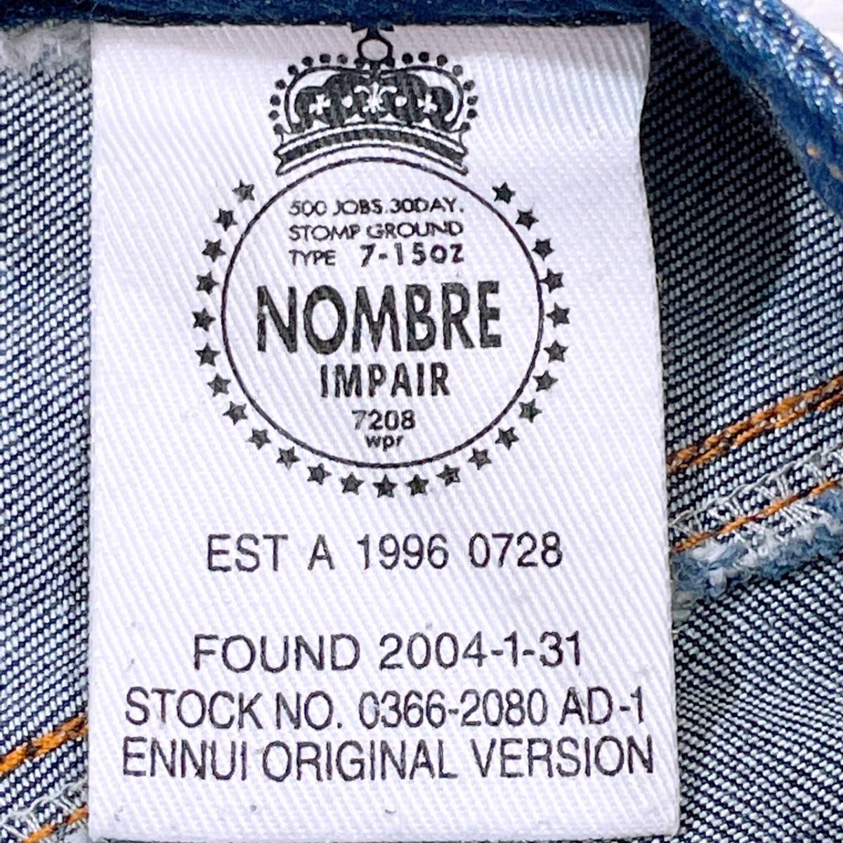 【21354】 NOMBRE IMPAIR ノンブル アンペール ファッション レディース ボトムス デニム ジーンズ ファスナー ポケット インディゴ 0 M