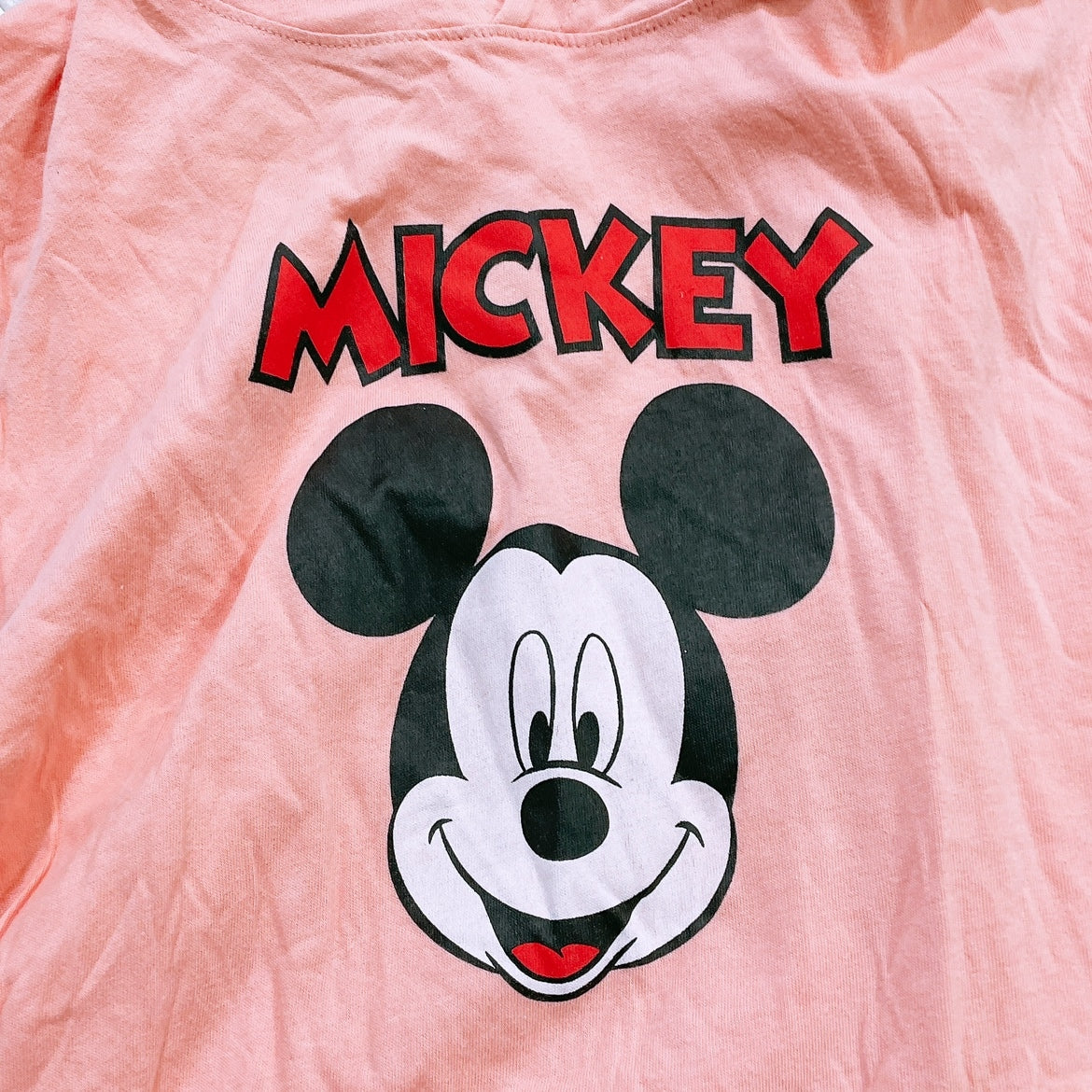 レディースL Disney 袖なし Tシャツ ピンク 赤 レッド フード付き ミッキーマウス かわいい ディズニー 【21371】