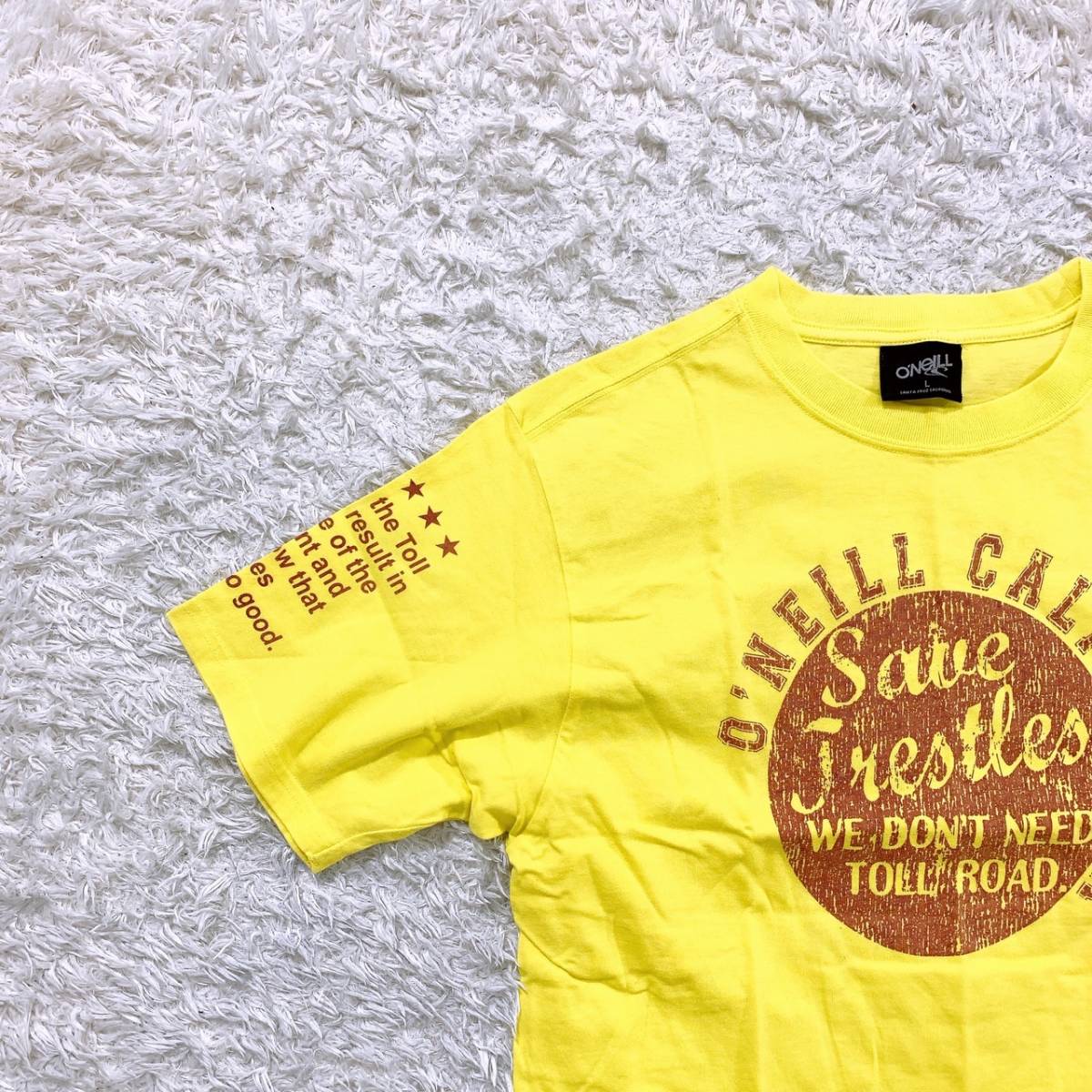 レディースL O'NeILL 半袖Tシャツ 黄色 イエロー カジュアル プリント 夏 綿100% オニール 【21422】
