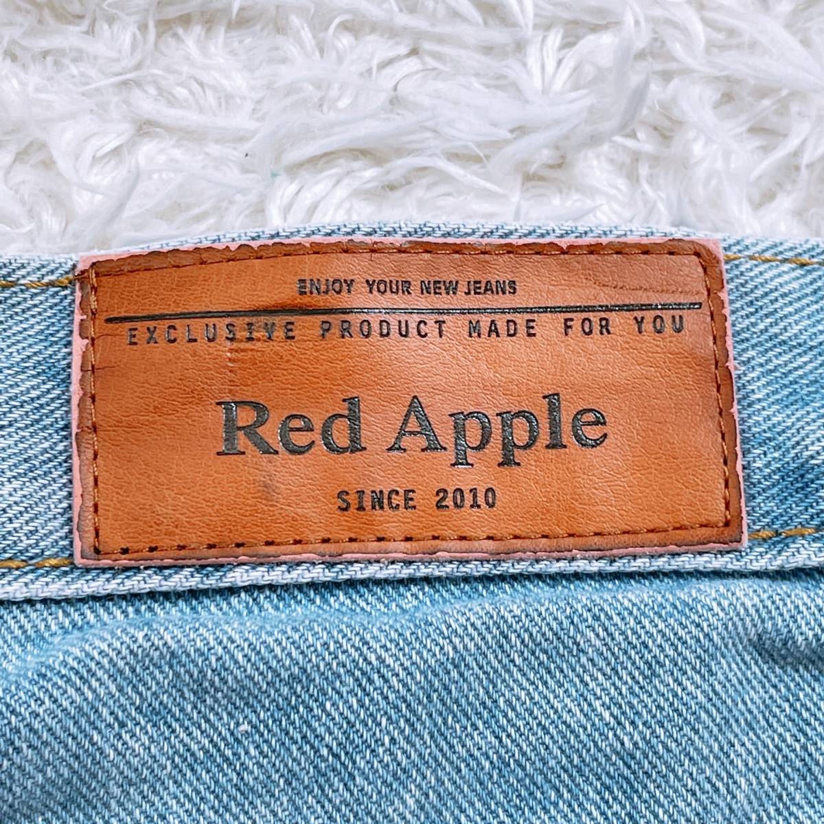【21510】 Red Apple レッドアップル ジーンズ ジーパン デニム ブルー 青 M ショート ケミカルウォッシュ ダメージ レディース 女性用
