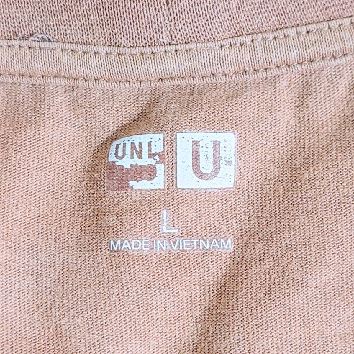 レディースL UNIQLO 半袖Tシャツ 茶色 ブラウン カジュアル 無地 ゆったり シンプル ユニクロ 【21519】