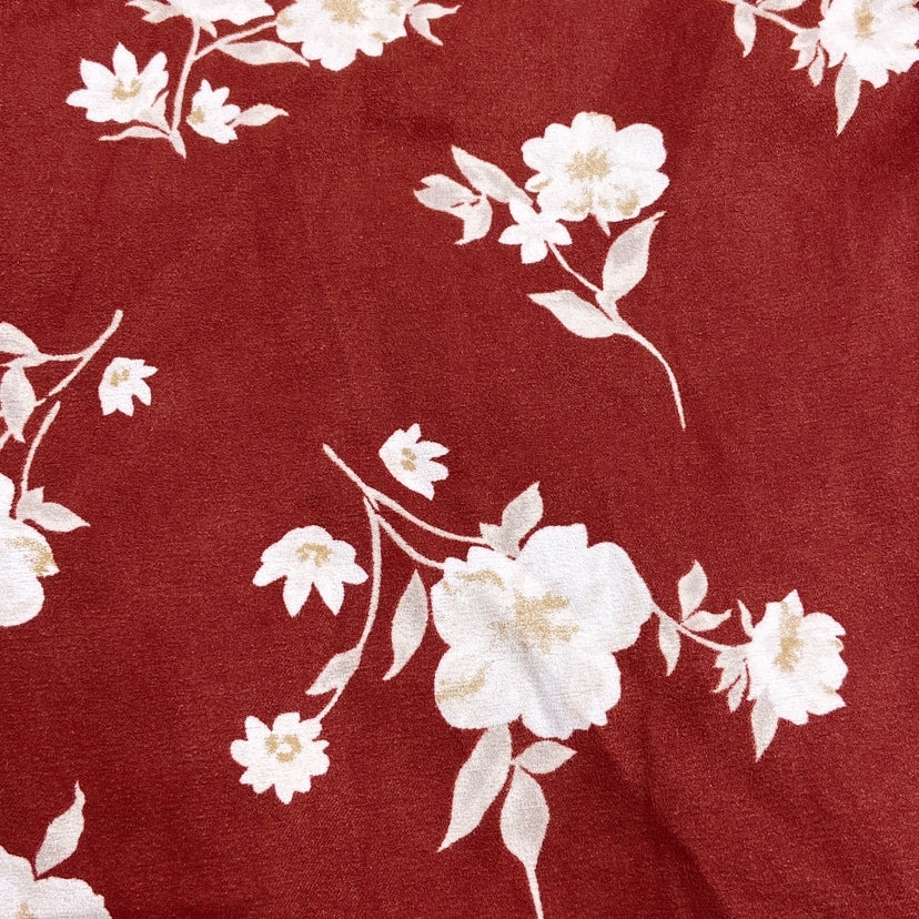 【21892】 COLZA コルザ キュロットスカート Mサイズ リボン 花柄 総柄 ゴムウエスト 臙脂色 ショート丈 赤 レッド