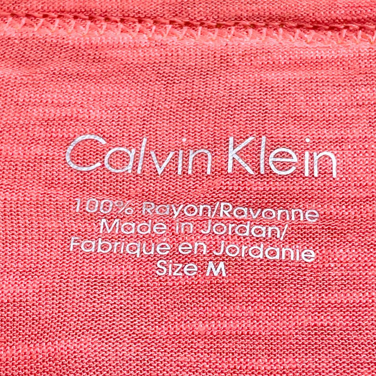 美品 レディースM Calvin Klein トップス サーモンピンク 良品 半袖Tシャツ Tシャツ 半袖 薄手 カジュアル カルバン・クライン【21963】