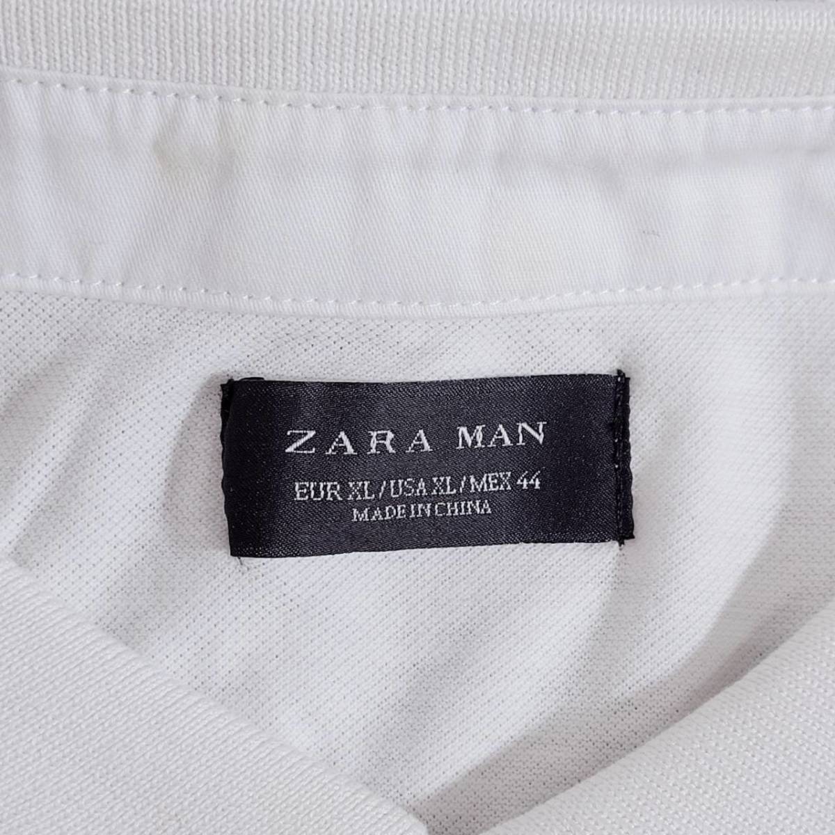 メンズF ZARA MAN 半袖ポロシャツ 白 ホワイト カジュアル 襟デザイン お出かけ ゆったり ザラマン 【22097】