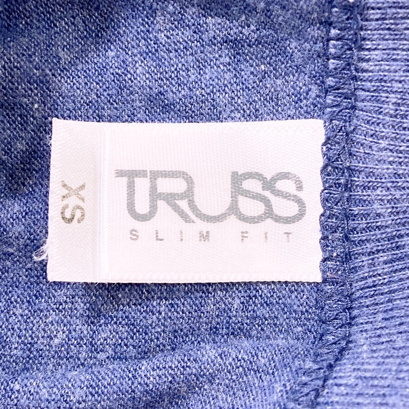 レディースXS TRUSS Tシャツ ブルー 青 半袖 ラウンドネック シンプル ロゴ プリント 春 夏 メンズライク トラス 【22181】
