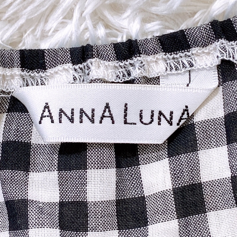 【22278】 ANNA LUNA アンナルナ 半袖 ブラウス Lサイズ リボン ギンガムチェック フリル ブラック ホワイト 黒 白