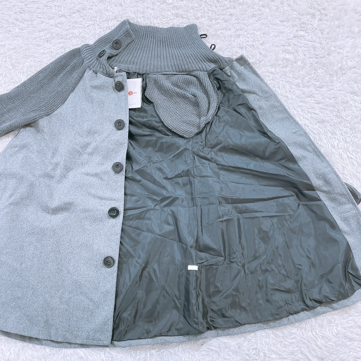 【22279】 LIULIUFUSHI ジャケット コート グレー 灰色 M シンプル 新古品 タグ付き タートルネック 秋 冬 オシャレ ボタン