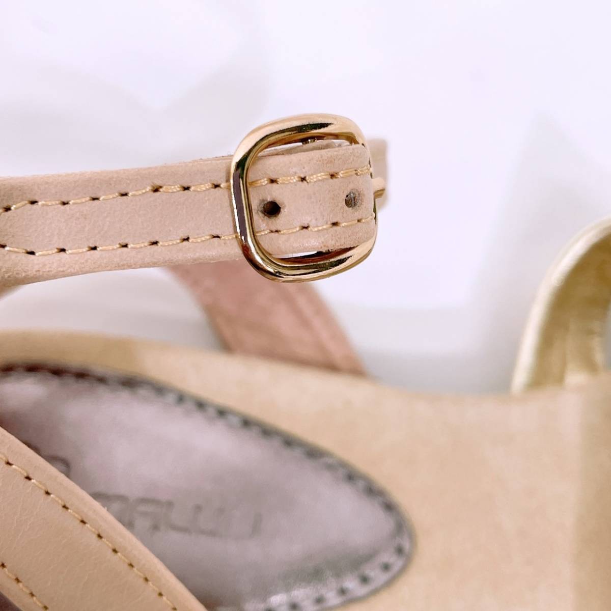 新古品 未使用 レディース 24cm MALUO ファッション 小物 靴 シューズ サンダル ピンクベージュ ストラップ調整 可愛い マルオ 【22307】