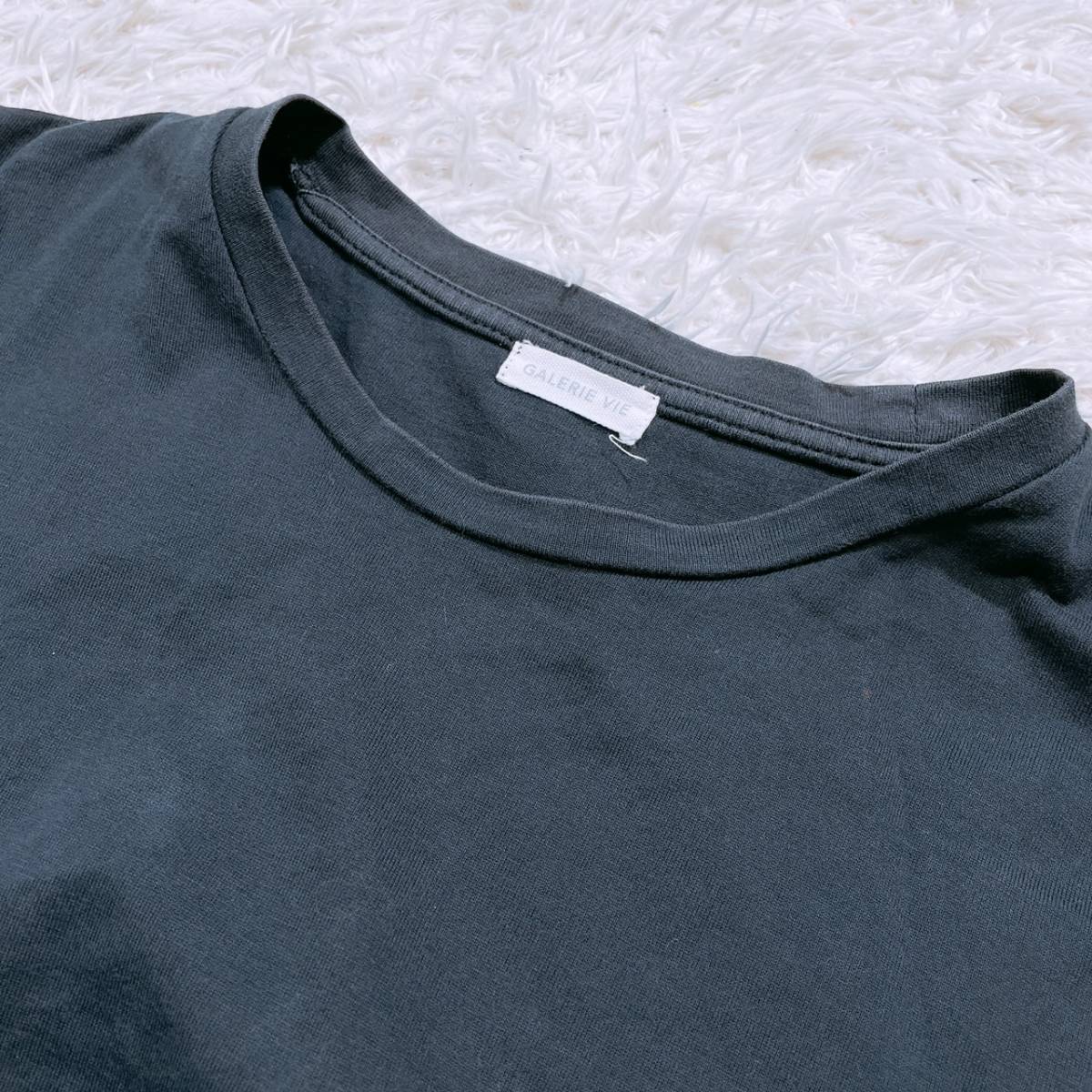 レディースM-L 1 GALERIE VIE トップス シャツ Tシャツ 半袖シャツ インナー ブラック 黒 丸ネック 日本製 ギャルリー・ヴィー 【22783】