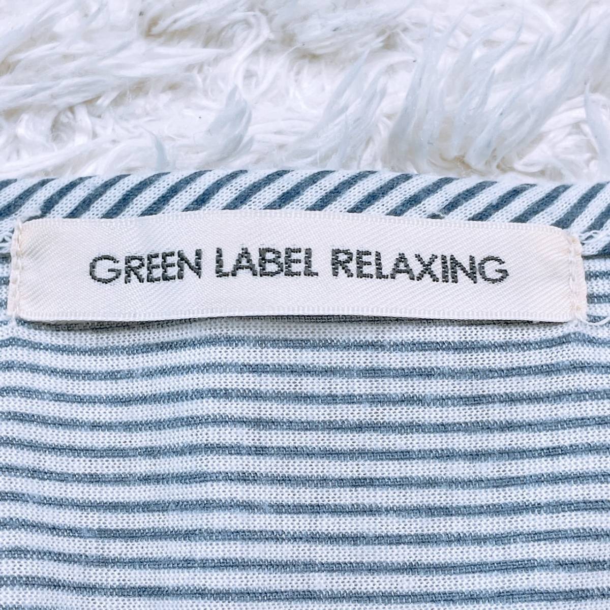 レディースM相当 green label relaxing トップス ブラウス 半袖ブラウス ブルー ストライプ グリーンレーベル リラクシング 【22791】