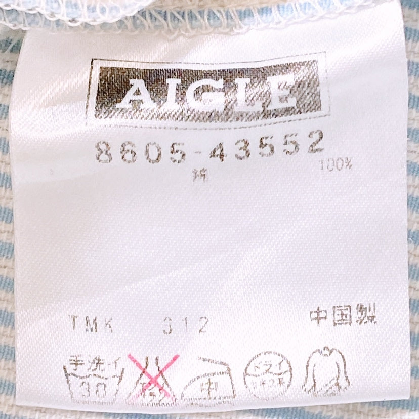 【22811】 AIGLE エーグル パンツ Mサイズ ストライプ 七分丈 脚細見え ライトブルー ホワイト 水色 白