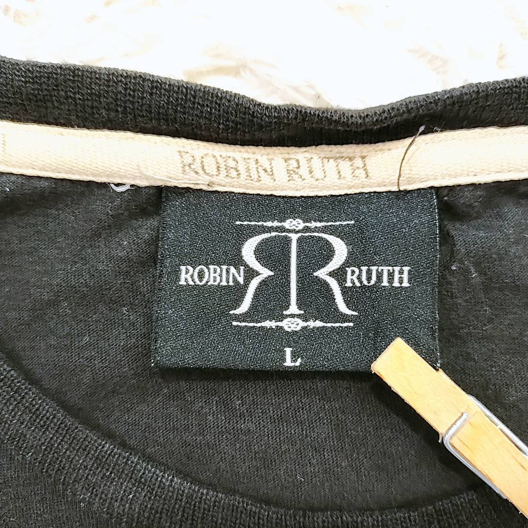 【22820】 ROBIN RUTH ロビンルス 半袖ロゴプリントTシャツ L 黒 ブラック 丸首 綿100% カジュアル ヴィンテージ
