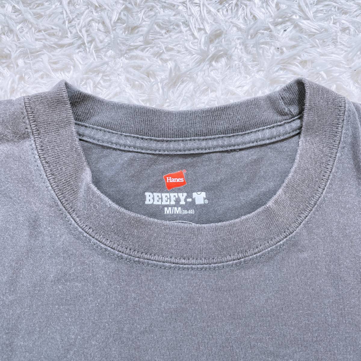 メンズM Hanes ロングTシャツ グレー 灰 訳あり品 ビーフィー 長袖 インナー シンプル スマート 無地 ヘインズ 【22860】