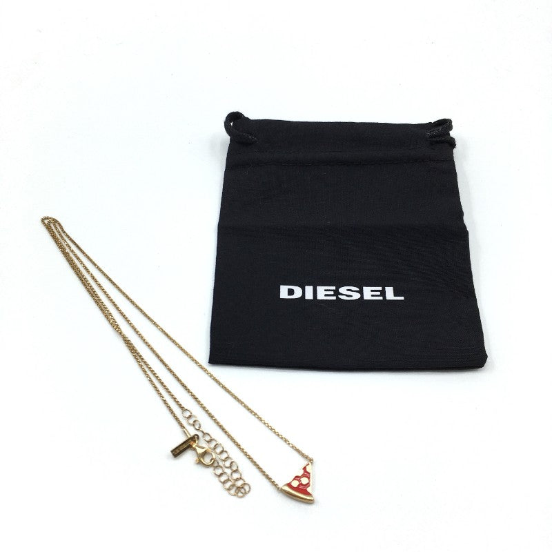 レディース DIESEL ネックレス レッド 赤 ゴールド 金 訳アリ品 袋付き ピザ チェーン ポップ かわいい ゴージャス ディーゼル 【23312】