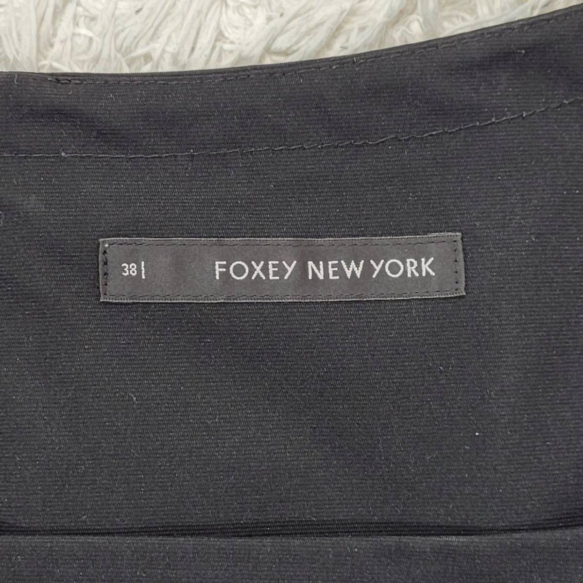 レディースM 38 FOXEY NEW YORK 膝丈ワンピース 黒色 ブラック カジュアル フリル フォクシーニューヨーク 【23769】