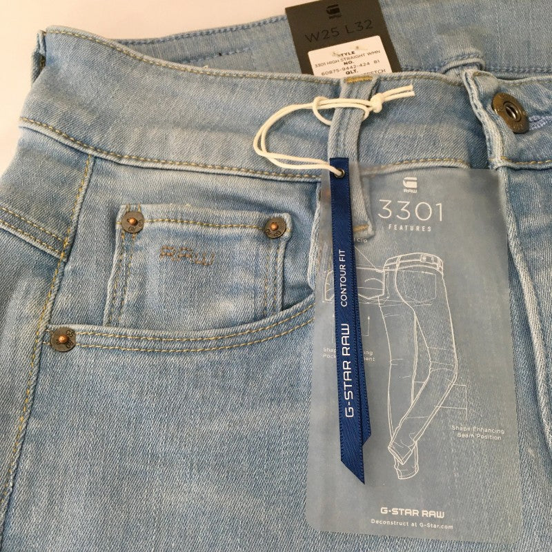 【24872】 新古品 G-STAR RAW ジースターロゥ デニム ジーンズ ジーパン サイズW25/L32 / 約S ライトブルー ストレート レディース