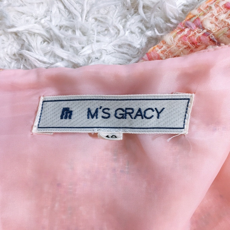 M'S GRACY レディースL 40 タンクトップ ピンク カジュアル かわいい リボン 背面ファスナー エムズグレイシー 【25151】