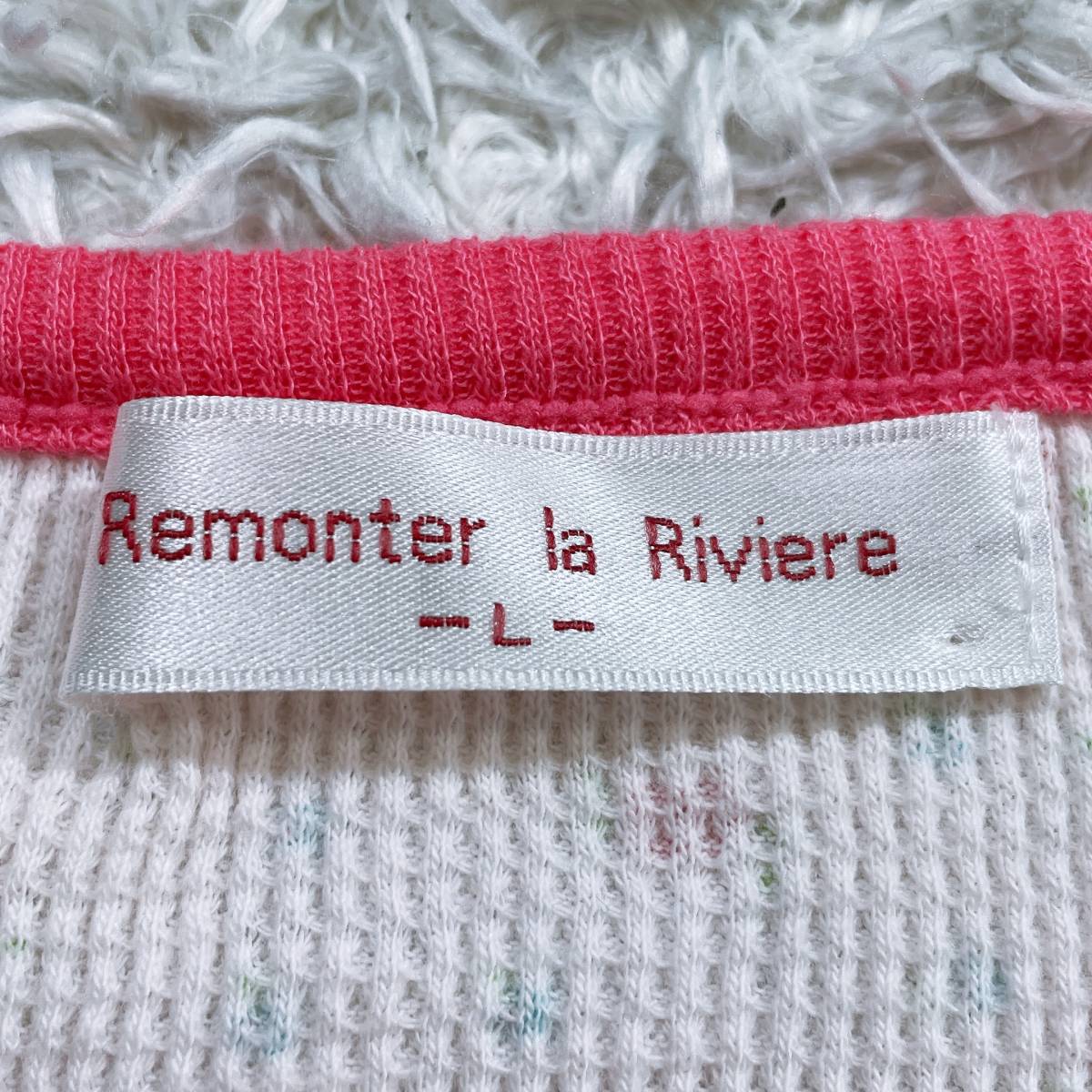 レディースL Remonter la Riviere シャツ ピンク 良品 半袖 かわいい ガーリー フェミニン 花柄 丸首 ボタン 【25258】