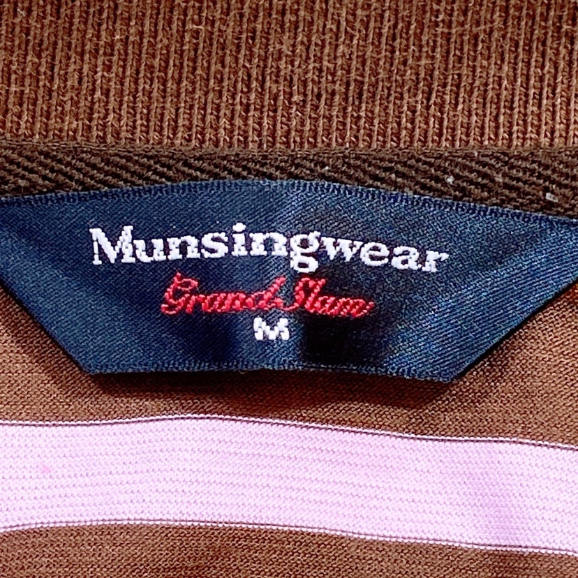 レディースM Munsingwear トップス ポロシャツ ブラウン ボーダー カラフル 刺繍 ロゴ 半袖 マンシングウェア 【25408】