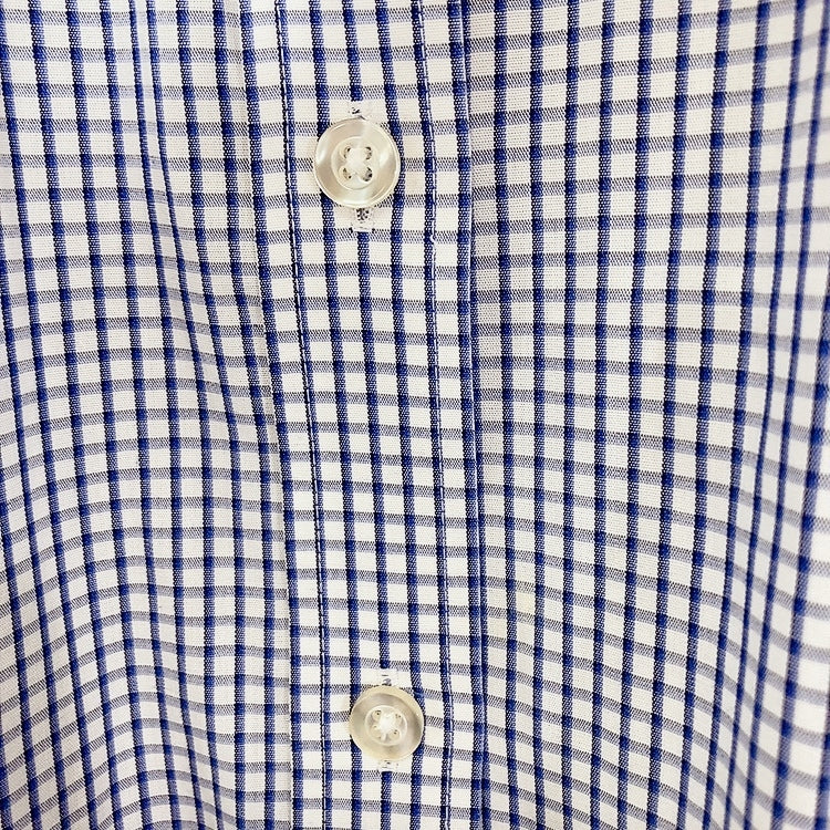 レディースM SHIRTSPLAZA シャツ 青 白 水色 ギンガムチェック 襟付き 襟袖共布 前開き ボタン カジュアル 速乾性 シャツプラザ【25508】