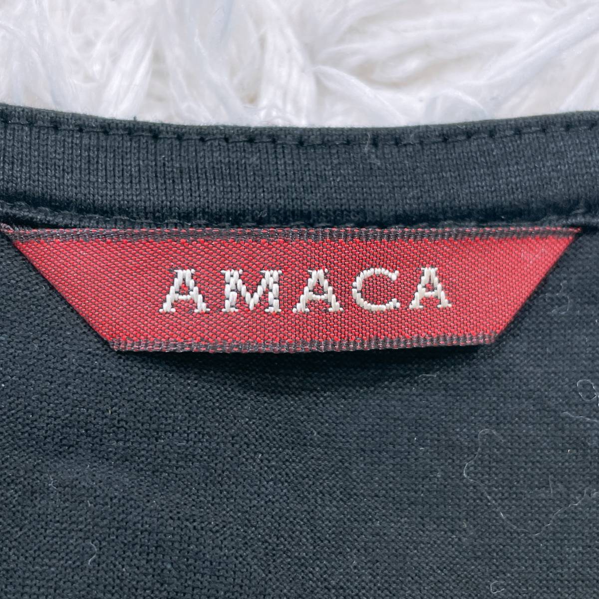 レディース40 M AMACA カットソー ブラック 黒 良品 半袖 ビジュー カジュアル シンプル 無地 かっこいい アマカ 【25657】