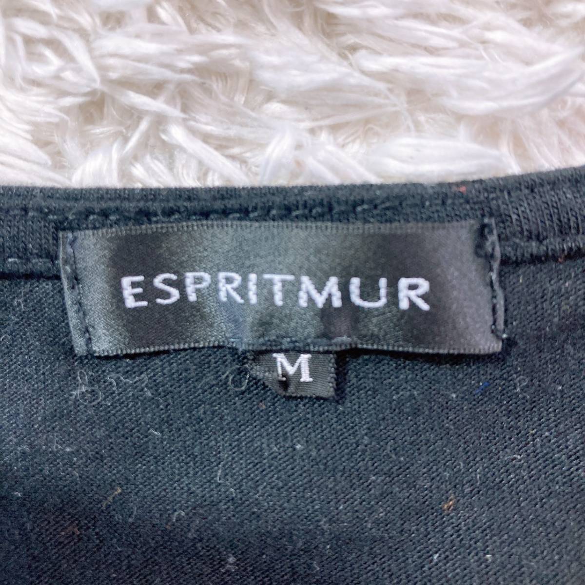 レディースM ESPRITMUR トップス Tシャツ ブラック 黒 長袖 Uネック 無地 薄手 無地レース エスプリミュール 【25666】