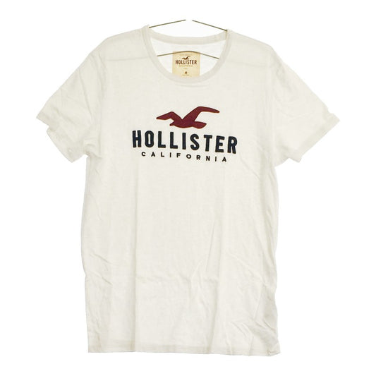 【25714】 Hollister ホリスター 半袖Tシャツ カットソー サイズM ホワイト カジュアルシャツ プルオーバー ロゴステッチ メンズ