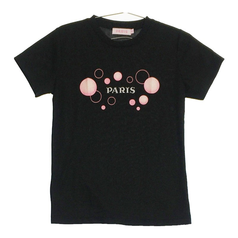 美品 レディースM PARIS 半袖Tシャツ 黒 ブラック 胸ロゴ入り カジュアル シンプル オールシーズン メッシュ素材 パリス 【25739】